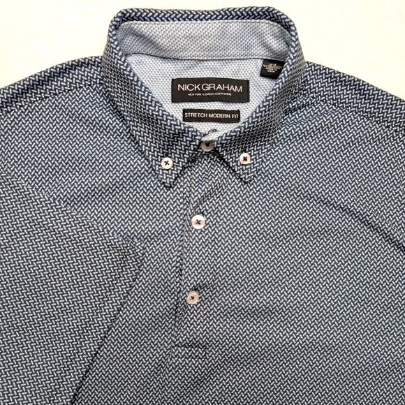 Nick Graham Everywhere Stretch Modern Fit Mens Polo Shirt Medium Blue Pattern - Picture 1 of 6